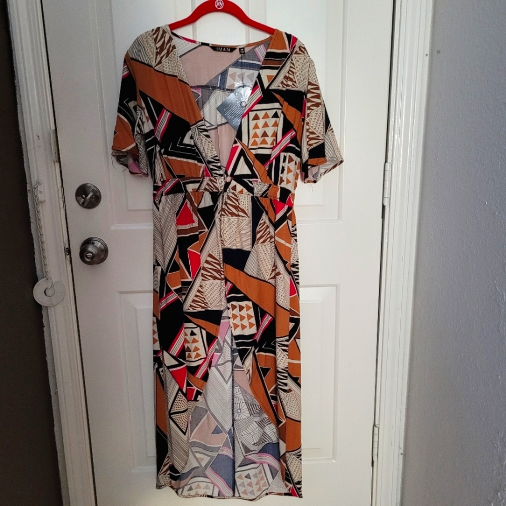 Iman tribal print long cardi shirt dress-NWT